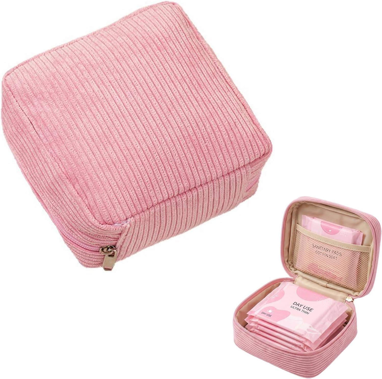 Houder, maandverband voor meisjes en dames, mini-tas met ritssluiting voor menstruatiecyclus, maandverband, inlegkruisjes en make-up, roze (1 stuk)