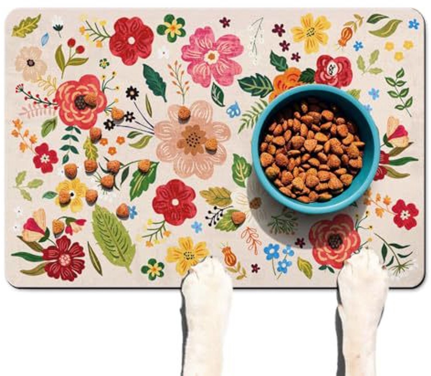 Huisdiermat – Voermat voor honden – Absorberende mat – Mat voor voer- en drinkbakken – Sneldrogend (houdt de voerplek droog en schoon) – Antislip – Eenvoudig dagelijks te reinigen (veeg het oppervlak simpelweg af met een vochtige doek)-50 x 80 cm
