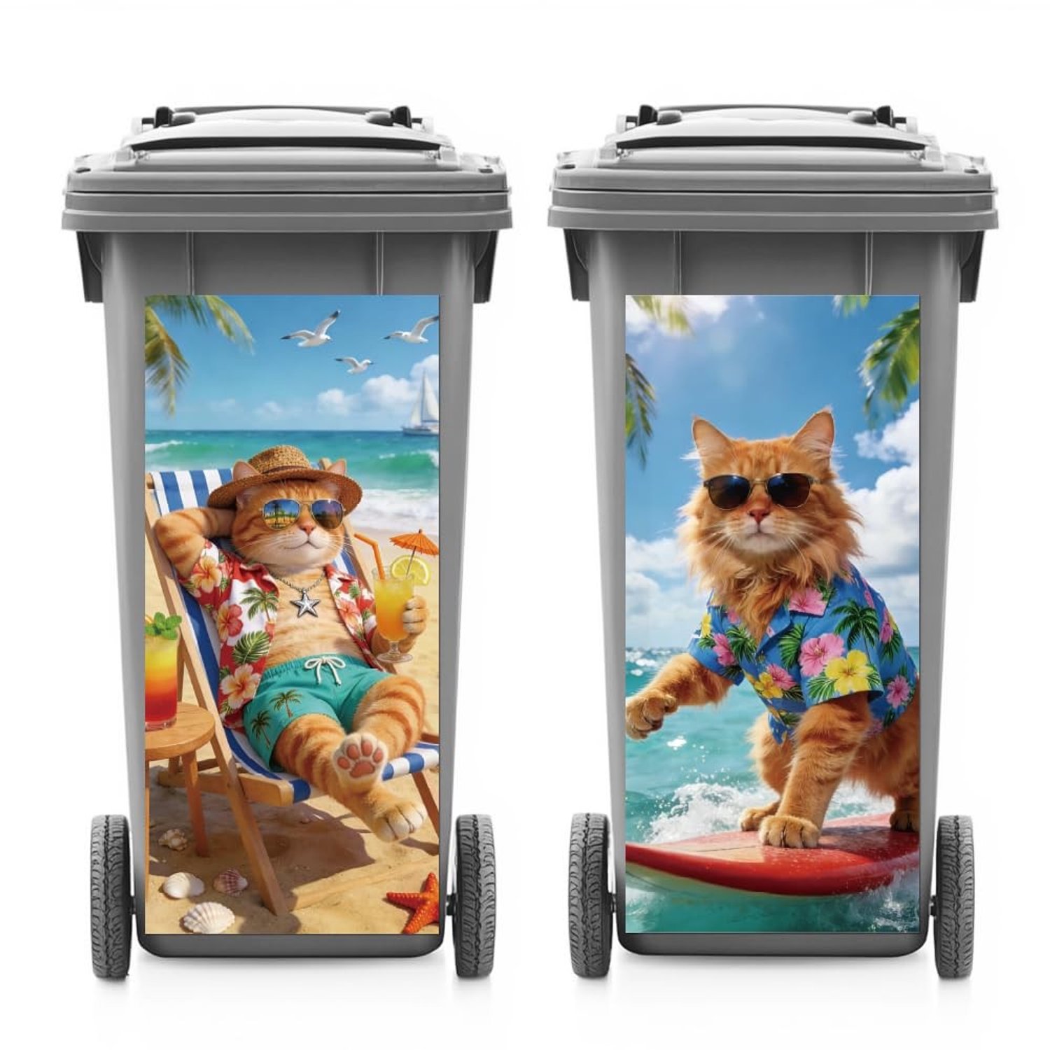 Set van 2 Zelfklevende Vuilnisbakstickers met Kattenmotief
