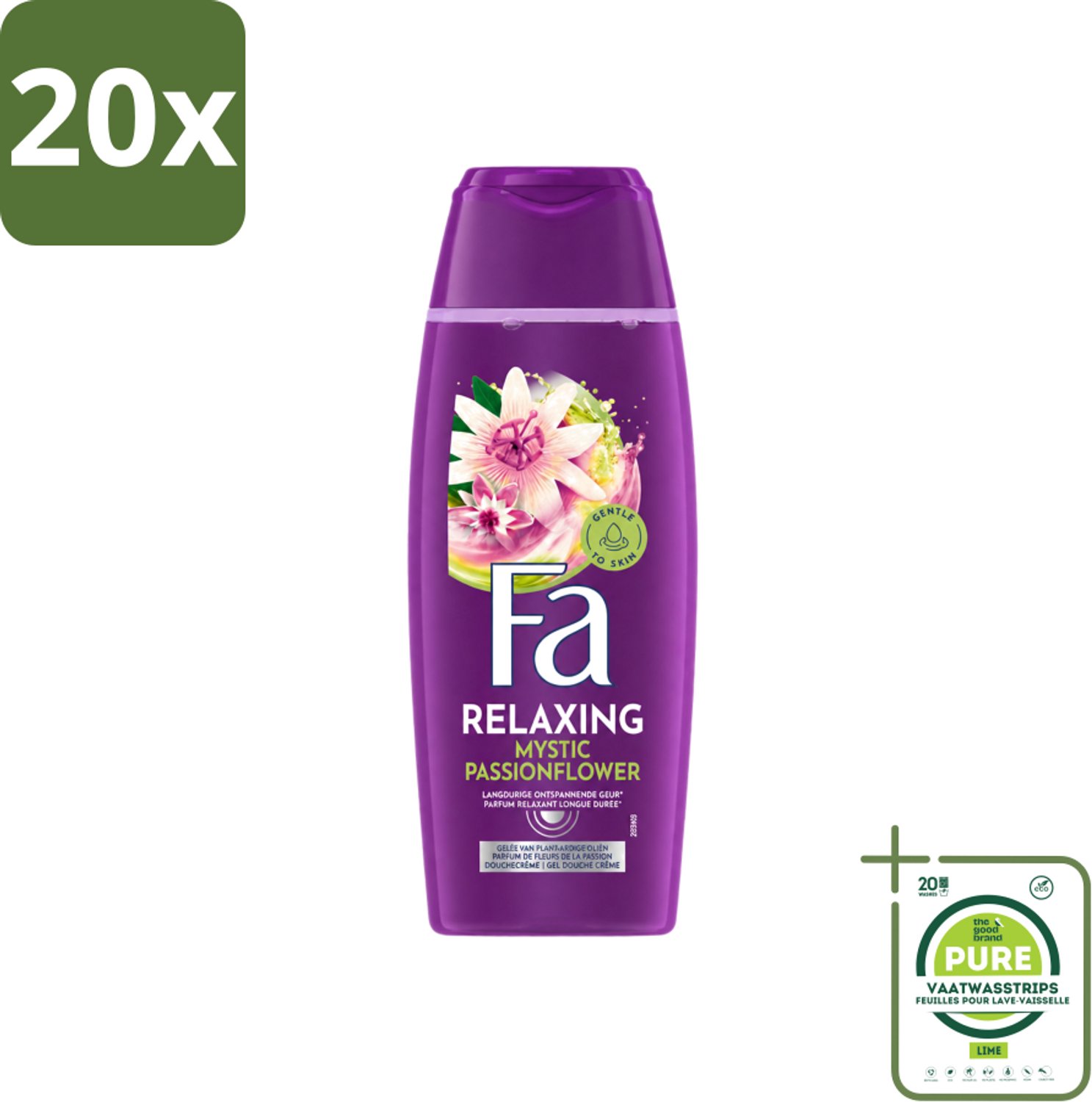 20 x Fa – Douchegel – Mystic Moments Shea Butter & Passion Flower – 250 ml - Grootverpakking - Vaatwasstrips - Douchegel - Shea Butter - Passiebloesem - Hydraterende Douchegel - Luxe Douchegel