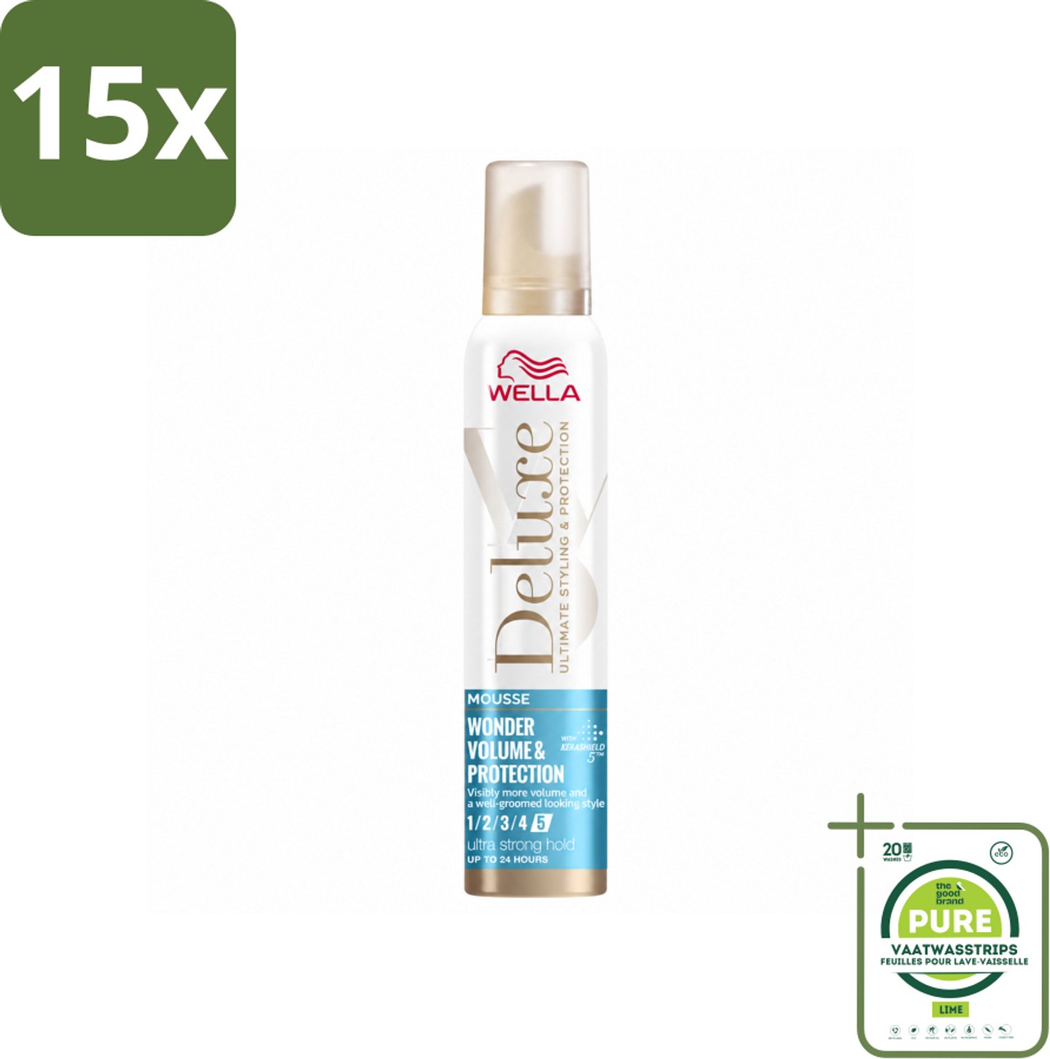 15 x Wella – Deluxe Volume & Protection – Haarmousse – 200 ml - Grootverpakking - Vaatwasstrips - Haarmousse - Volume - Bescherming - Keratine - Haarbescherming