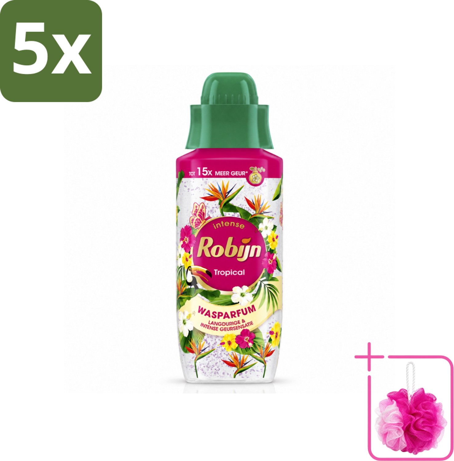 5 x Robijn – Wasparfum – Tropical – 342 ml - Bulkverpakking - Wasparfum - Douchemop - Tropisch