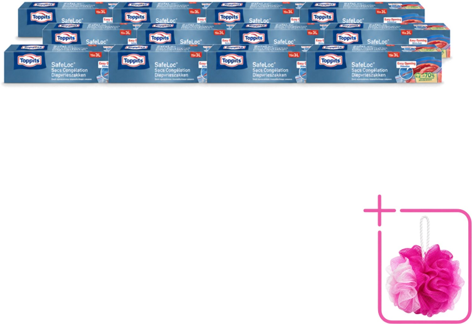 12 x Toppits – Safeloc Zip-Diepvrieszakken – 3 Liter – 15 Zakjes - Bulkverpakking - Diepvrieszakken - Douchemop - Dubbele sluiting