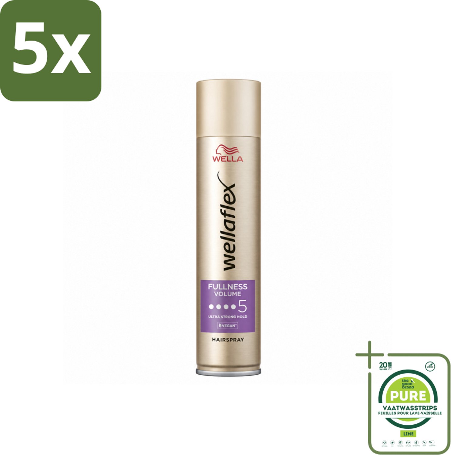 5 x Wella – Flex Fullness Volume Ultra Strong – Haarspray – 250 ml - Grootverpakking - Vaatwasstrips - Haarspray - Volume - Volle Haar - Fijn Haar - UV Bescherming