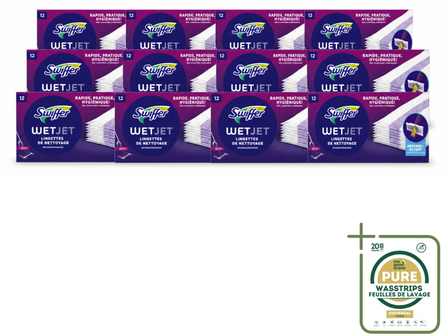 12 x Swiffer - WetJet – Reinigingsdoekjes – Navullingen – 12 doekjes - Wasstrips - Absorberende Navuldoekjes - Vloer Reinigen - Spraymop Doekjes - Reinigingsdoekjes - Vloer Schoonmaken