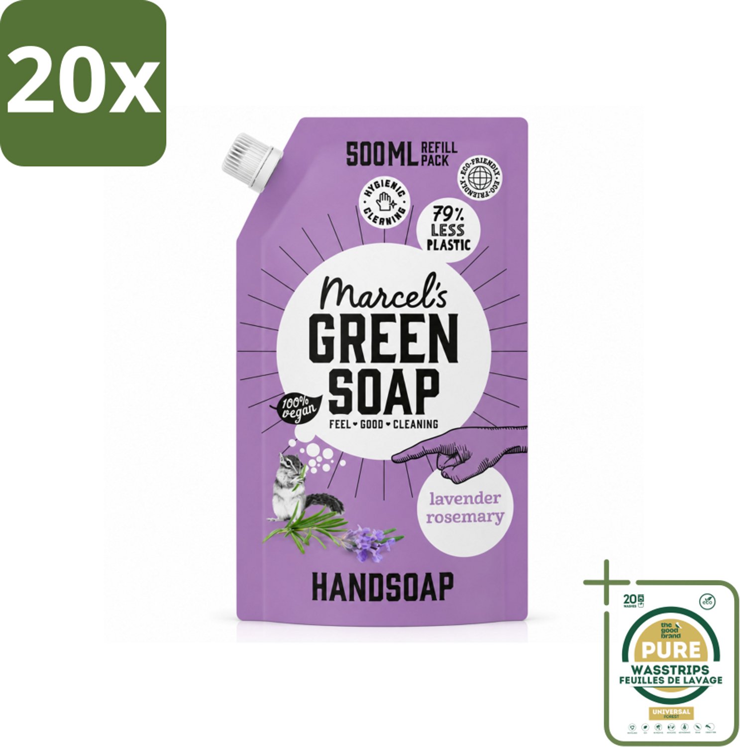 20 x Marcel’s Green Soap – Handzeep Navulling – Lavendel & Rozemarijn – 500 ml - Wasstrips - Handzeep - Natuurlijke Handzeep - Handzeep Lavendel - Handzeep Rozemarijn - Handzeep Navulling