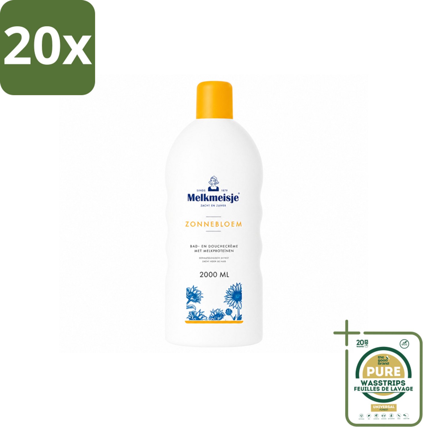 20 x Melkmeisje – Bad & Douchecrème – Zonnebloem – 2000 ml - Wasstrips - Bad En Douchecrème - Badcrème - Douchecrème - Zonnebloem En Melk - Huidverzorging
