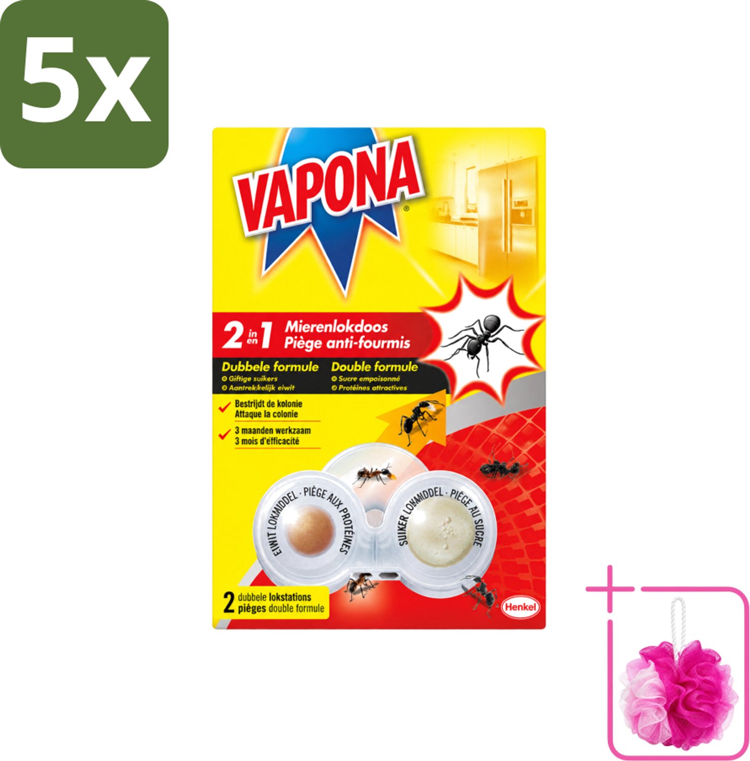 5 x Vapona – Mierenlokdoos – Dubbele Insectenval - Bulkverpakking - Mierenbestrijding - Douchemop - Mierenlokdoos