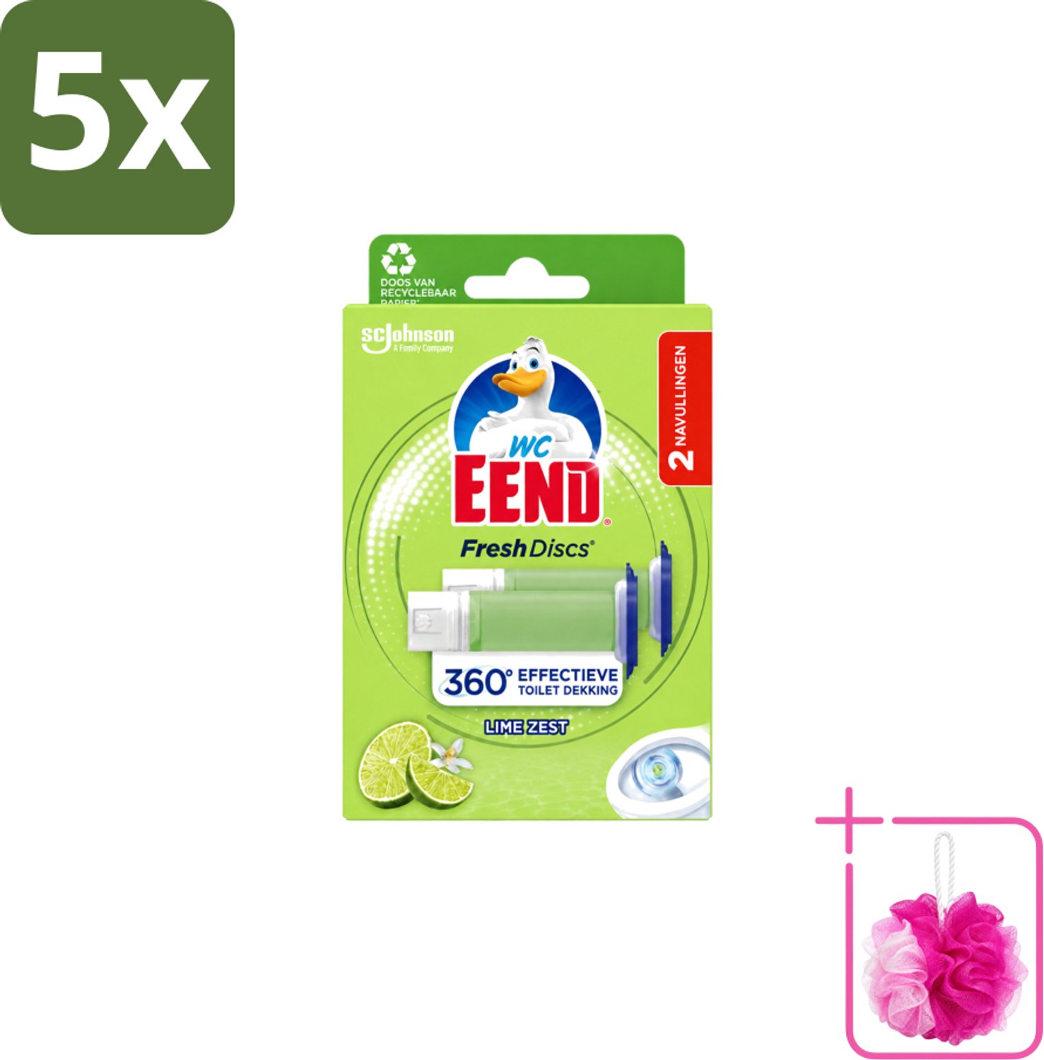 5 x WC Eend – Fresh Discs – Duo Navulling – Lime Zest – 72 ml - Bulkverpakking - Toilet reinigen - Douchemop - Toilet hygiëne