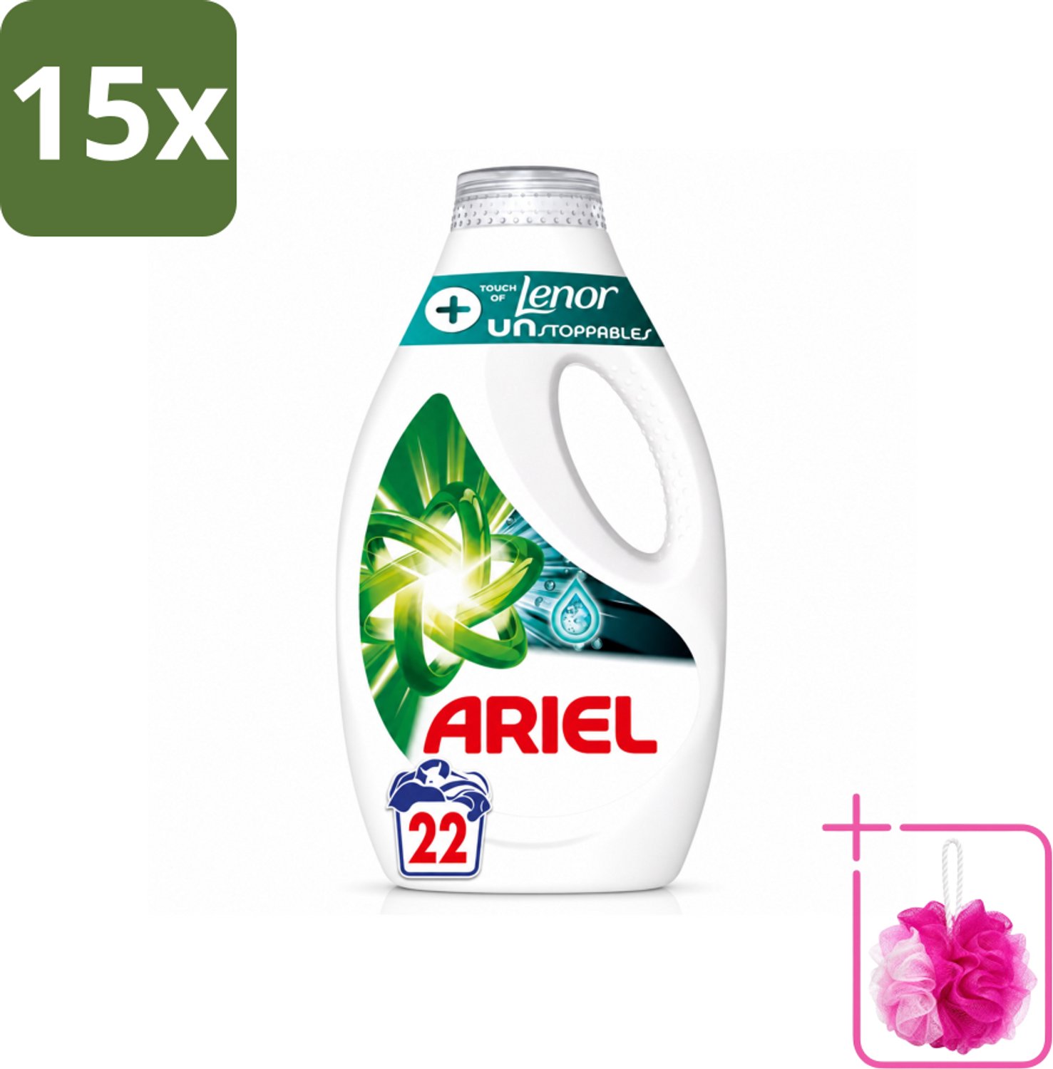 15 x Ariel – +Touch van Lenor Unstoppables – Vloeibaar Wasmiddel – 990 ml - Bulkverpakking - Wasmiddel - Douchemop - Vlekverwijdering