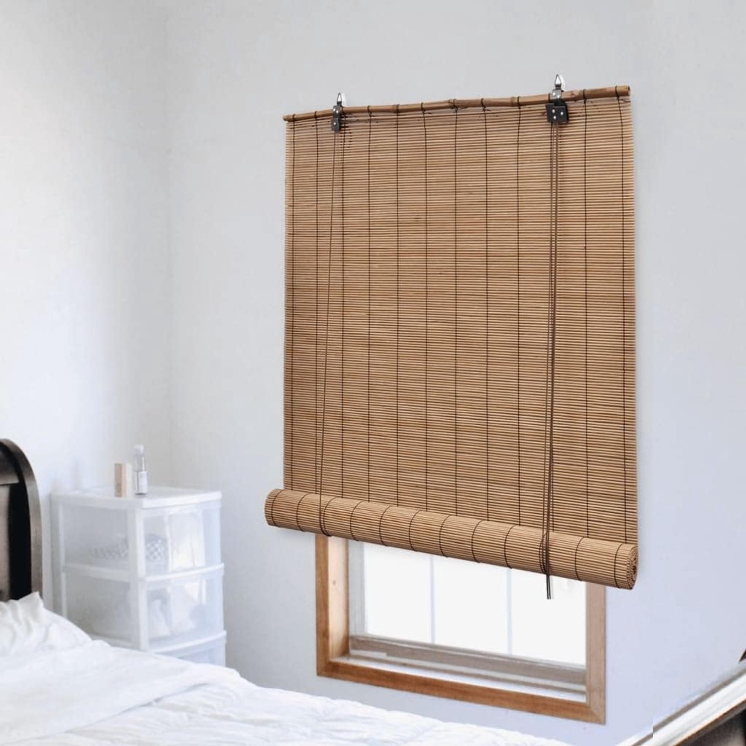 Rolgordijn van natuurlijk bamboe, voor ramen, lamellengordijn met geweven koorden, licht- en privacy, neutrale kleur voor decoratie, eenvoudige installatie