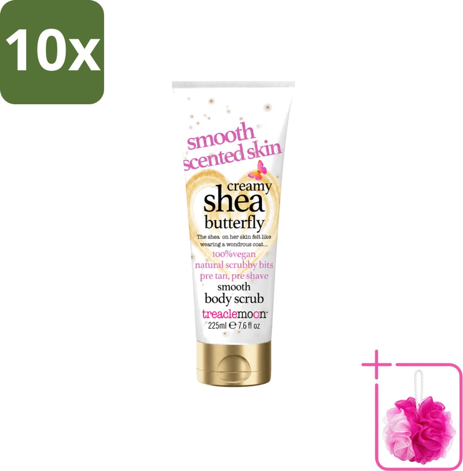10 x Treaclemoon – Body Scrub – Creamy Shea Butterfly – 225 ml - Bulkverpakking - Body scrub - Douchemop - Exfoliatie