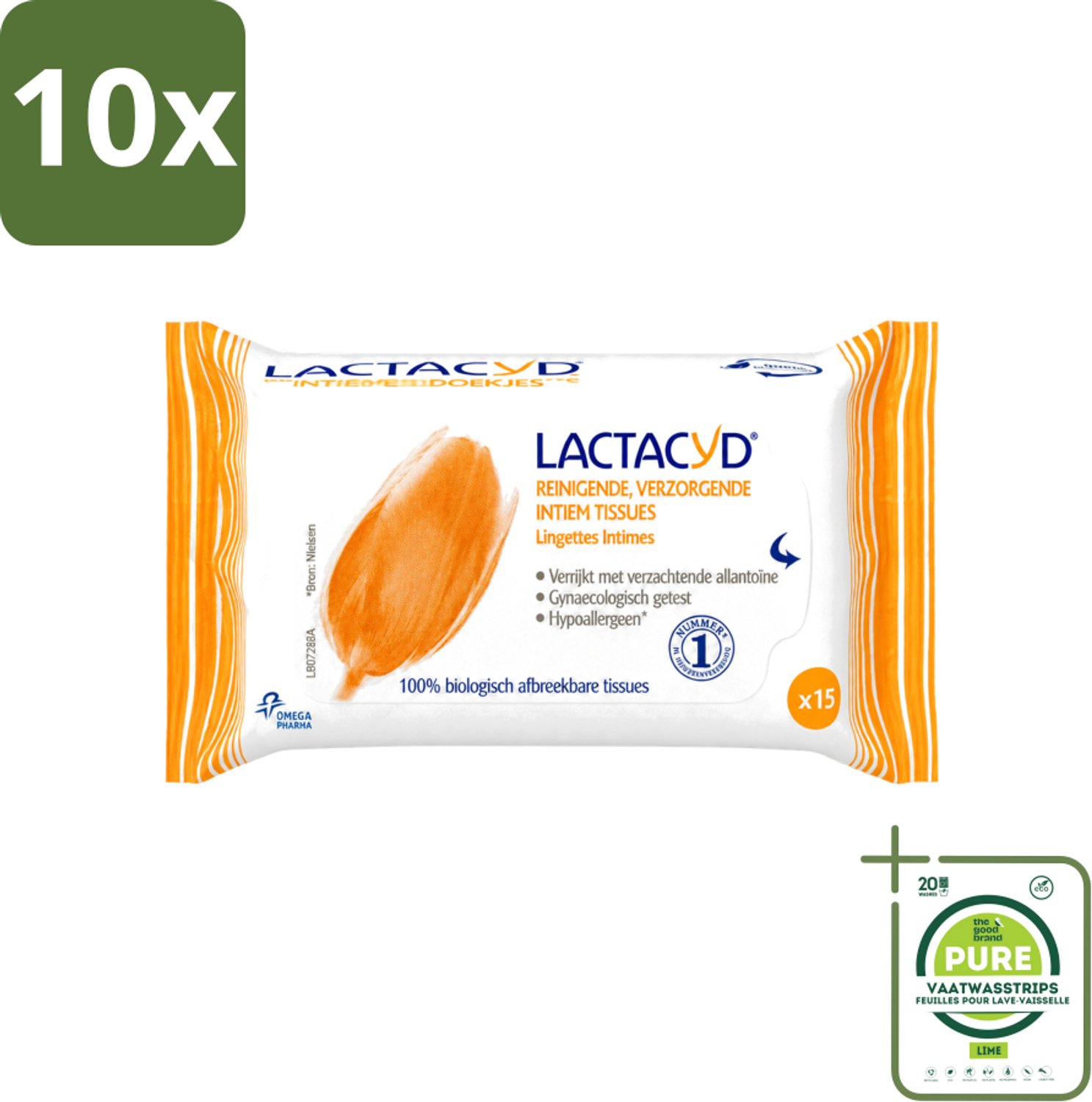 10 x Lactacyd Classic - Intieme Doekjes - Reinigend - Biologisch Afbreekbaar - 15 Doekjes - Grootverpakking - Vaatwasstrips - Intieme Doekjes - Reiniging Intieme Zone - Biologisch Afbreekbaar - Allantoïne - Melkzuur
