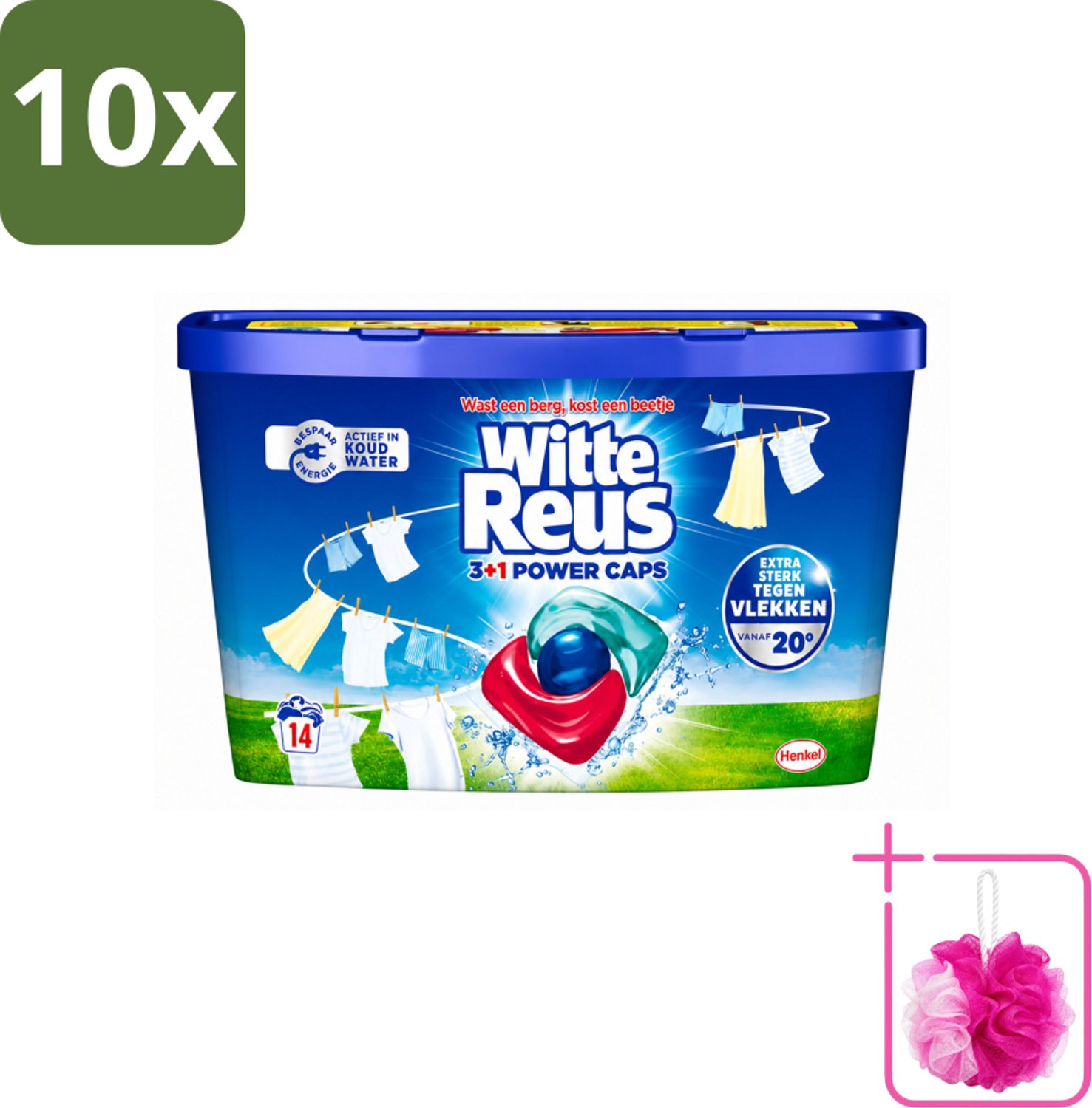 10 x Witte Reus - Wasmiddel - Power Caps 3+1 - 14 Capsules - Bulkverpakking - Wasmiddel - Douchemop - Wascapsule