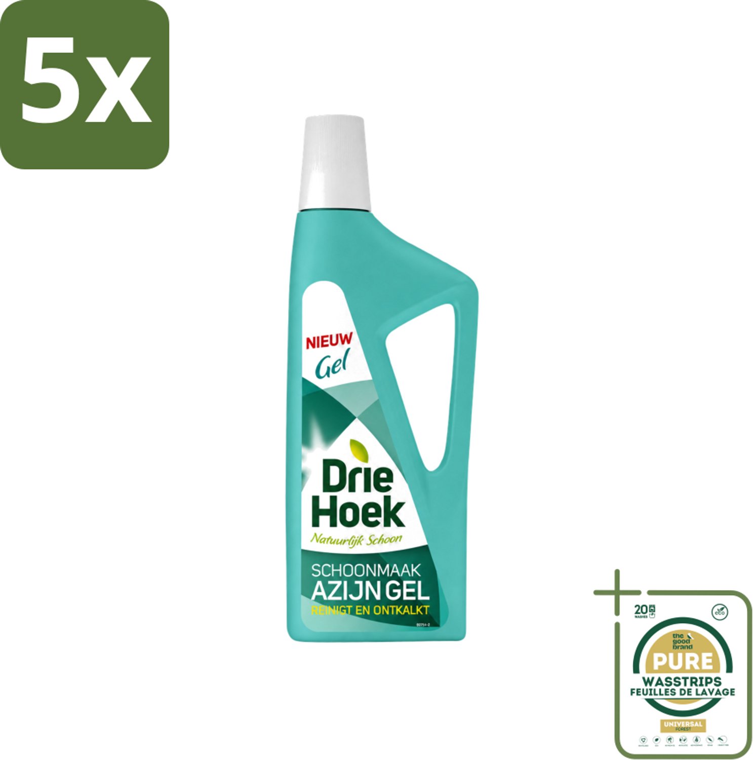 5 x Driehoek – Azijngel – 725 ml - Wasstrips - Ontkalker - Kalkaanslag - Badkamer Reinigen - Keuken Reinigen - Sanitair Reinigen