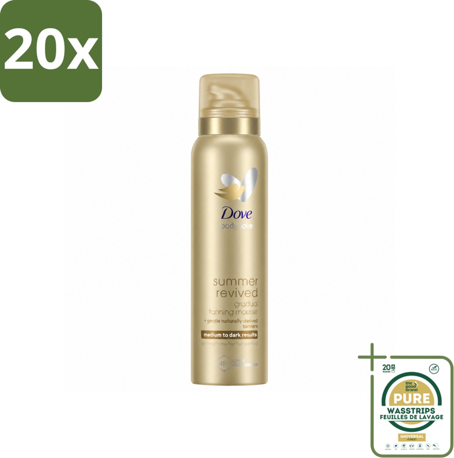 20 x Dove – Bodymousse – Summer Revived Medium-Dark – 150 ml - Wasstrips - Zelfbruinende Bodymousse - Natuurlijke Teint - Zomerse Teint - Huid Verzorging - Huid Hyderatatie