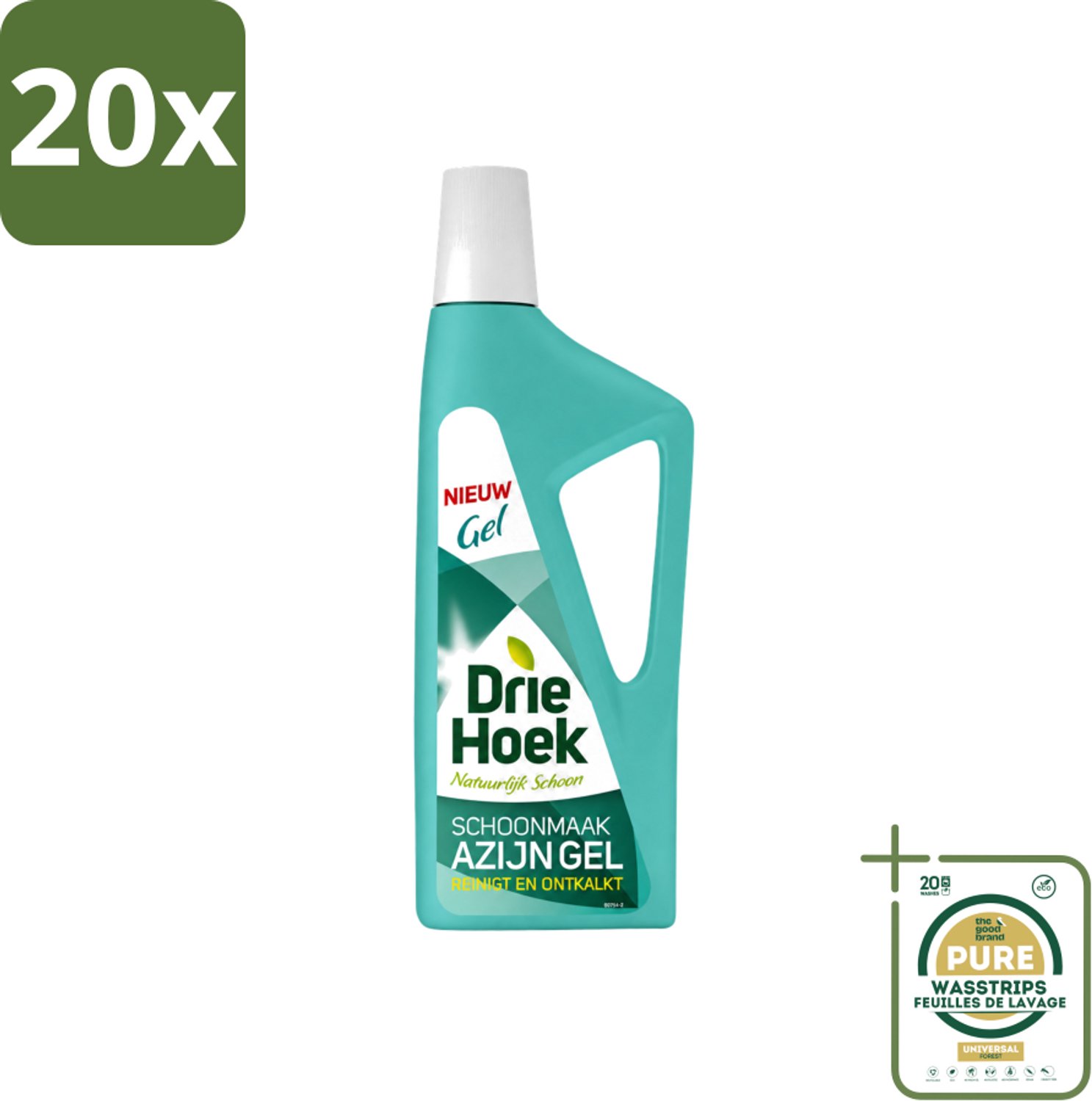 20 x Driehoek – Azijngel – 725 ml - Wasstrips - Ontkalker - Kalkaanslag - Badkamer Reinigen - Keuken Reinigen - Sanitair Reinigen