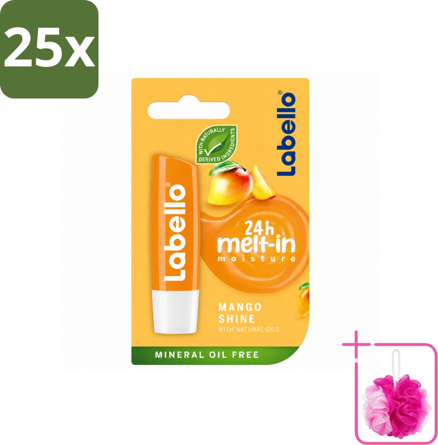 25 x Labello – Lippenbalsem -- Mango Shine – 4,8 g - Bulkverpakking - Lippenbalsem - Douchemop - Mango geur