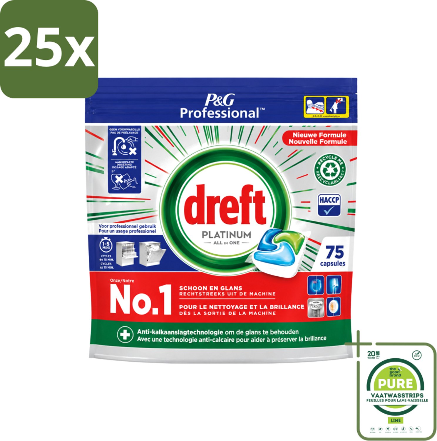 25 x Dreft Professional - Platinum - All In One - Vaatwascapsules - 75 Afwasbeurten - Grootverpakking - Vaatwasstrips - Vaatwassen - Vaatwasser Reinigen - Vaatwassen Capsules - Vaatwassen Kracht - Vaatwassen Glans