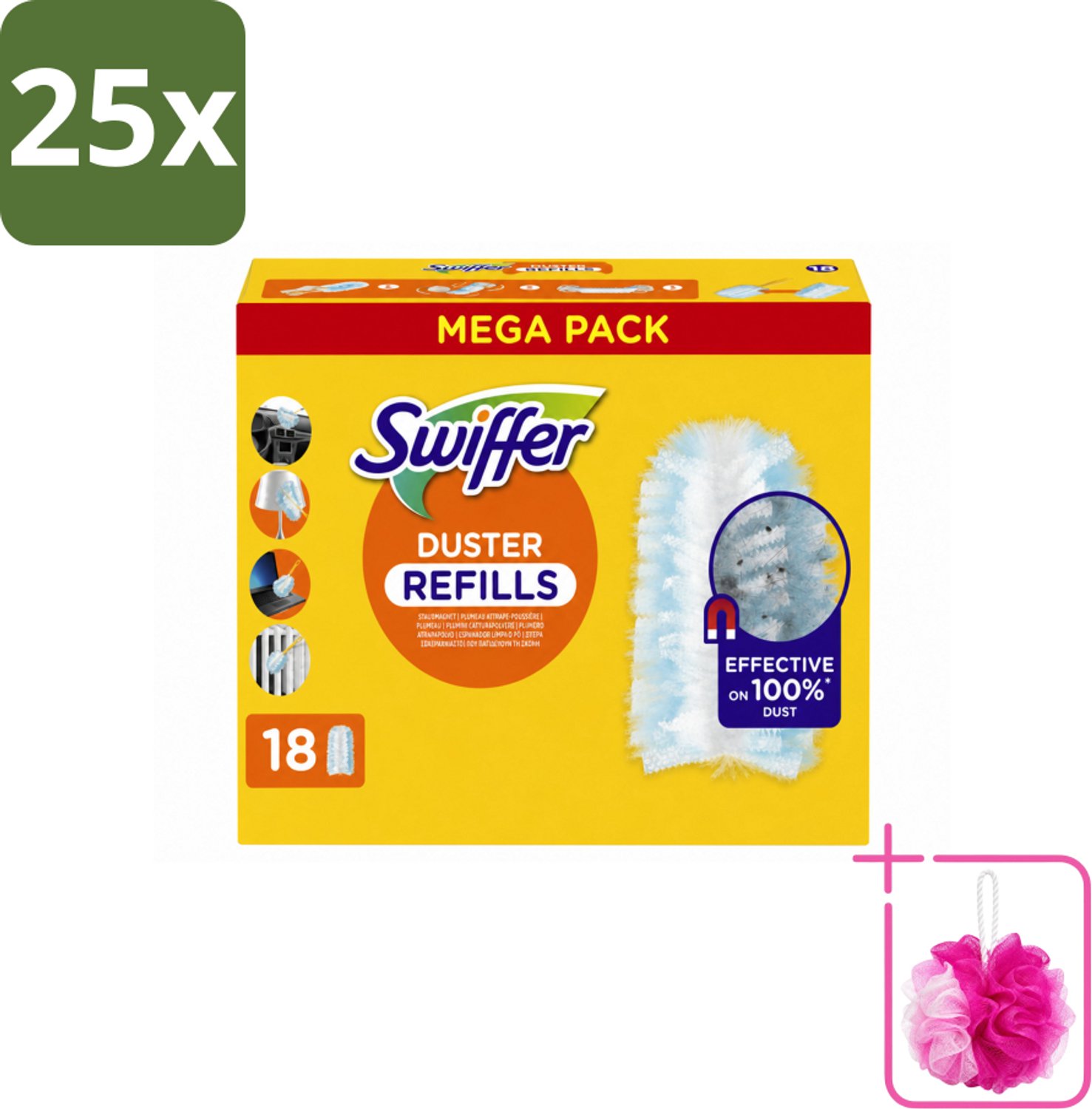 25 x Swiffer - Duster – Voor Stofwisser – 18 navullingen - Bulkverpakking - Stofduster navullingen - Douchemop - Stof opvangen