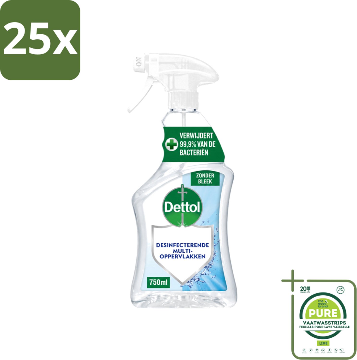25 x Dettol - Allesreiniger - Spray - Zonder Bleek - Perfecte Hygiëne - 750ml - Grootverpakking - Vaatwasstrips - Reiniger Spray - Hygiëne - Reinigen Zonder Bleek - Keuken Reinigen - Badkamer Reinigen