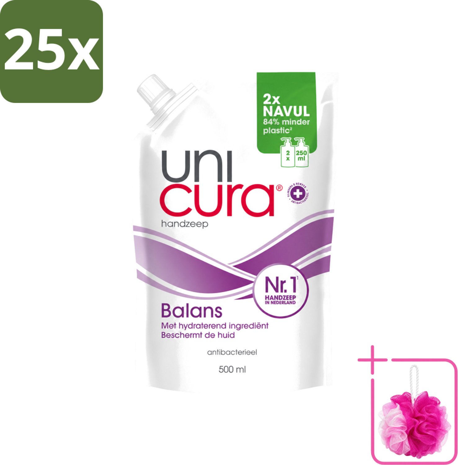 25 x Unicura – Vloeibare Handzeep Navulling – Balans – 500 ml - Bulkverpakking - Handzeep - Douchemop - Antibacterieel