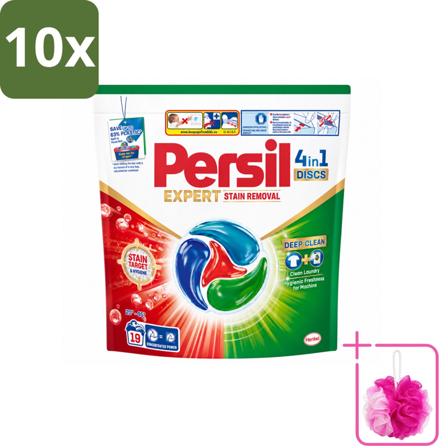 10 x Persil - Wasmiddelcapsules - Discs Stain Removal - 19 Capsules - Bulkverpakking - Vlekverwijdering - Douchemop - Wasmiddel