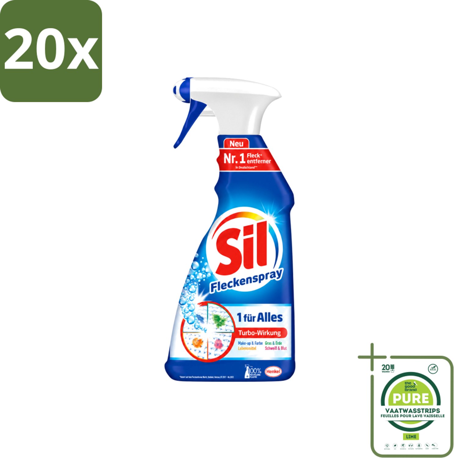 20 x Sil - Vlekverwijderaar - Spray - 500 ml - Grootverpakking - Vaatwasstrips - Vlekverwijderaar - Wasmiddel - Stofverwijderaar - Vlekken Verwijderen - Wasmachine