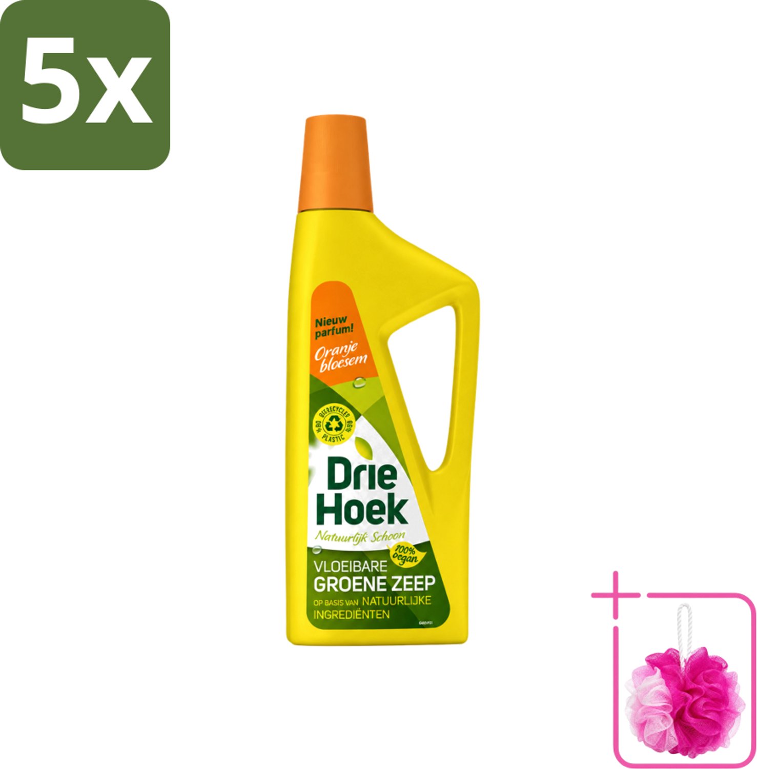 5 x Driehoek – Vloeibare Zeep – Oranjebloesem – 725 ml - Bulkverpakking - Schoonmaken - Douchemop - Natuurlijke zeep