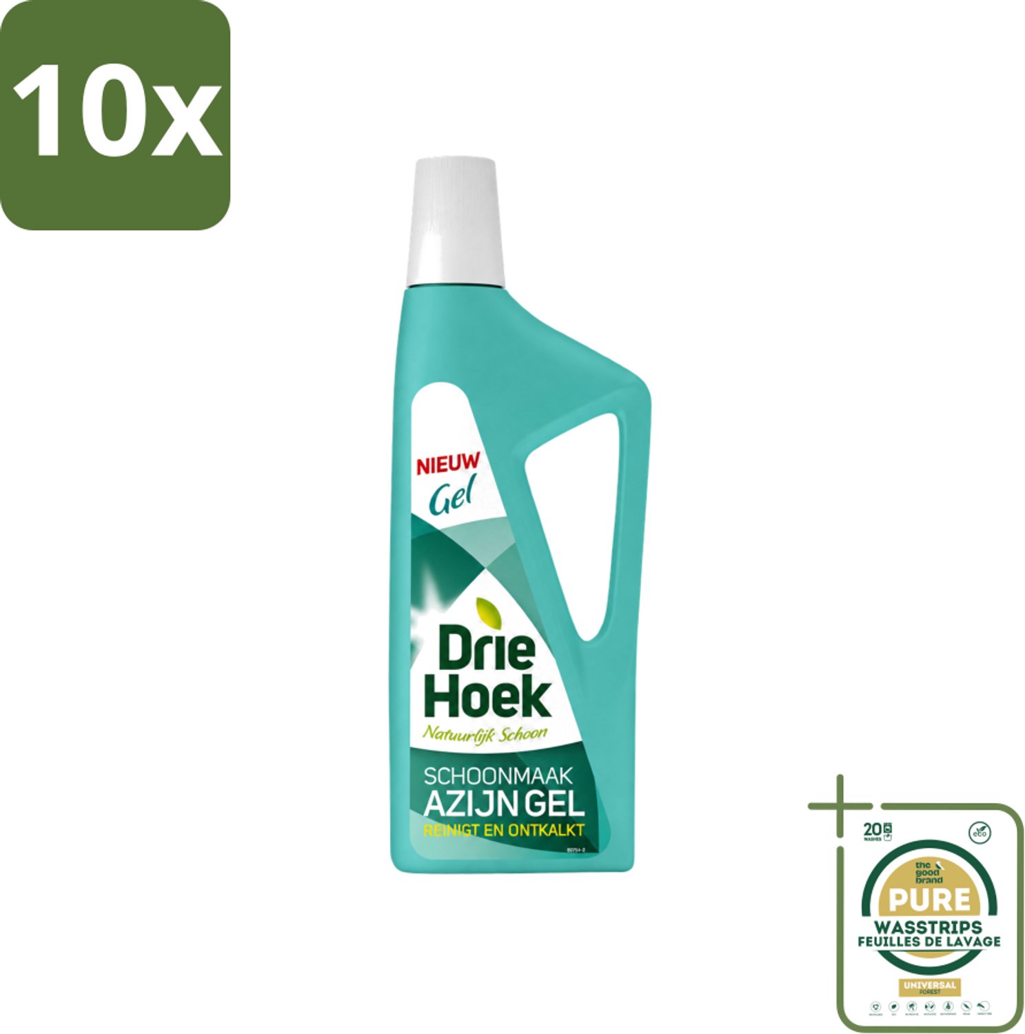 10 x Driehoek – Azijngel – 725 ml - Wasstrips - Ontkalker - Kalkaanslag - Badkamer Reinigen - Keuken Reinigen - Sanitair Reinigen