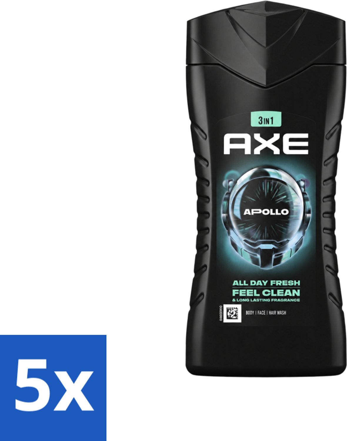 5 x Axe - 3-in-1 Douchegel - Apollo - Sage & Cedarwoord - 12hrs Long Lasting Scent - 250 ml - Voordeelverpakking - 5 stuks