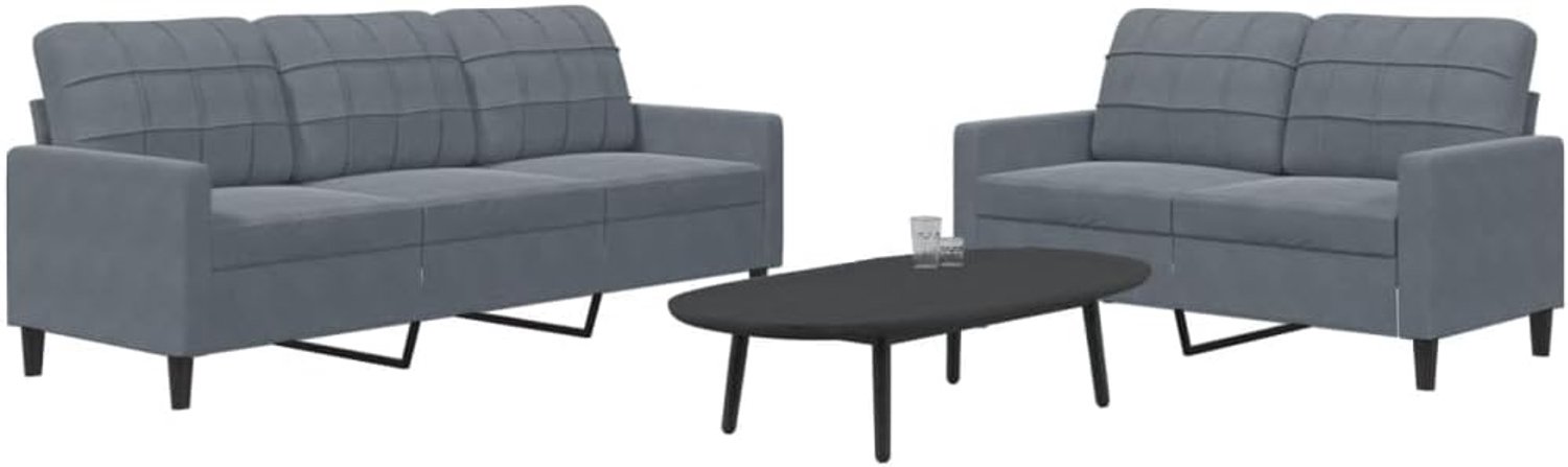 2-delige bankset met kussen, donkergrijs fluweel, zachte velours sofaset met metalen frame voor woonkamer, comfortabele bekleding en modern design voor langdurige gezelligheid