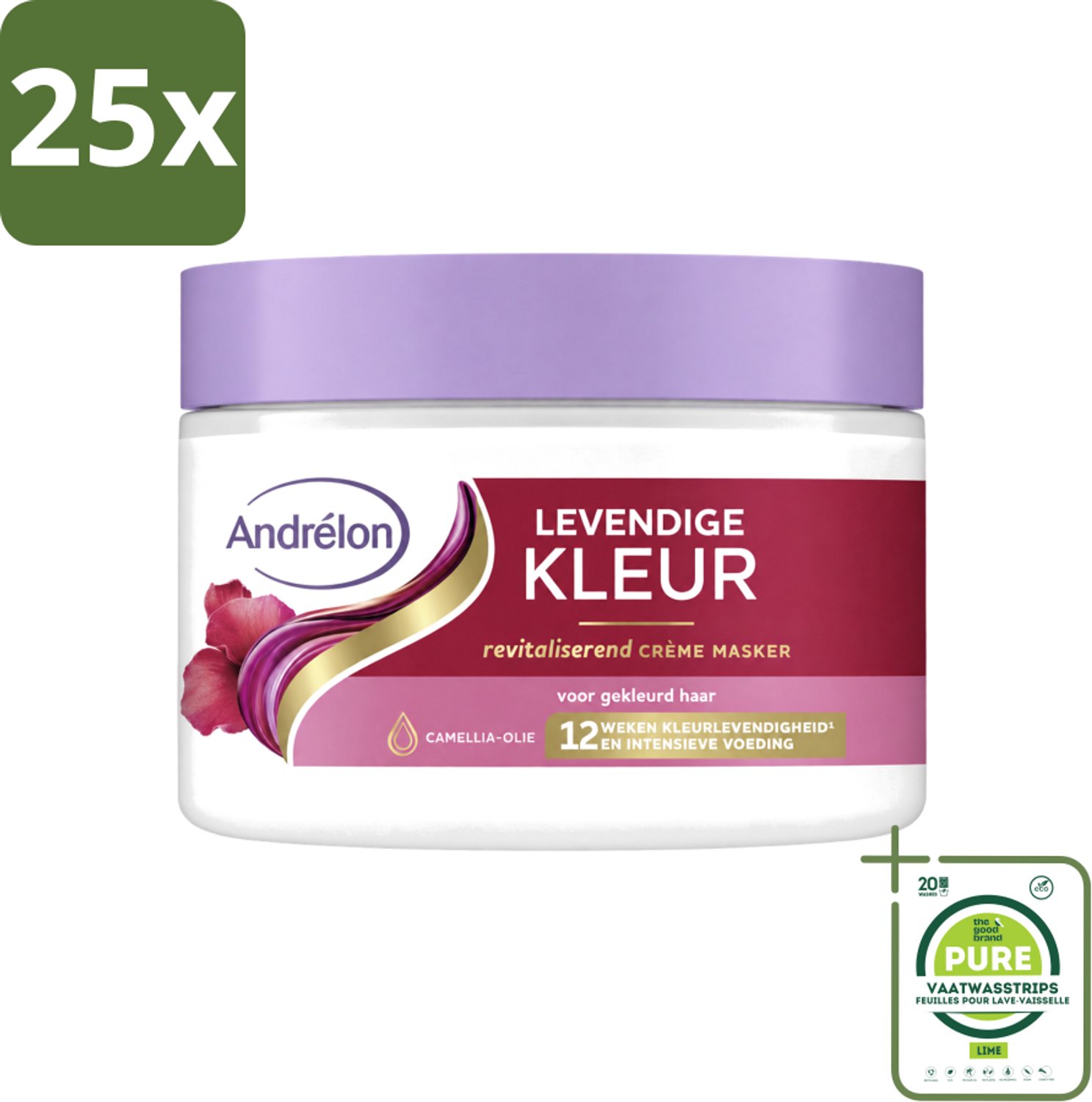 25 x Andrélon – Crème Haarmasker – Levendige Kleur – 300 ml - Grootverpakking - Vaatwasstrips - Gekleurd Haar Verzorging - Kleur Behoud - Haar Glans - Haar Voeding - Haar Herstel
