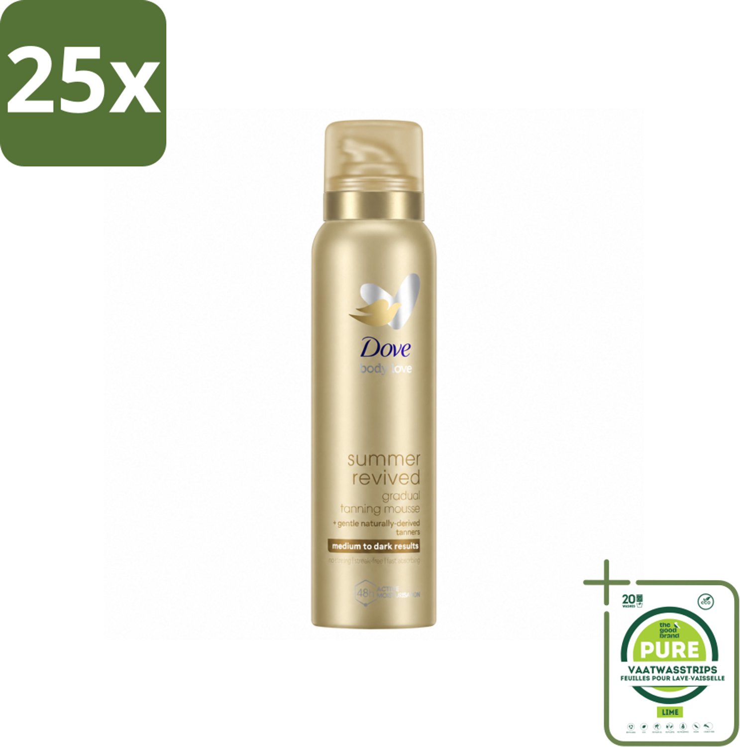 25 x Dove – Bodymousse – Summer Revived Medium-Dark – 150 ml - Grootverpakking - Vaatwasstrips - Zelfbruinende Bodymousse - Natuurlijke Teint - Zonnige Huid - Huidverzorging - Huidhydratatie