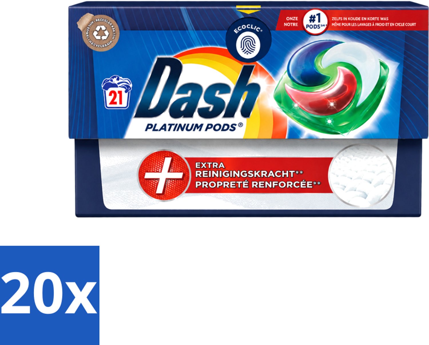20 x Dash Platinum - Wasmiddel Capsules - Witte en Gekleurde Was - 21 Wasbeurten - Voordeelverpakking - 20 stuks