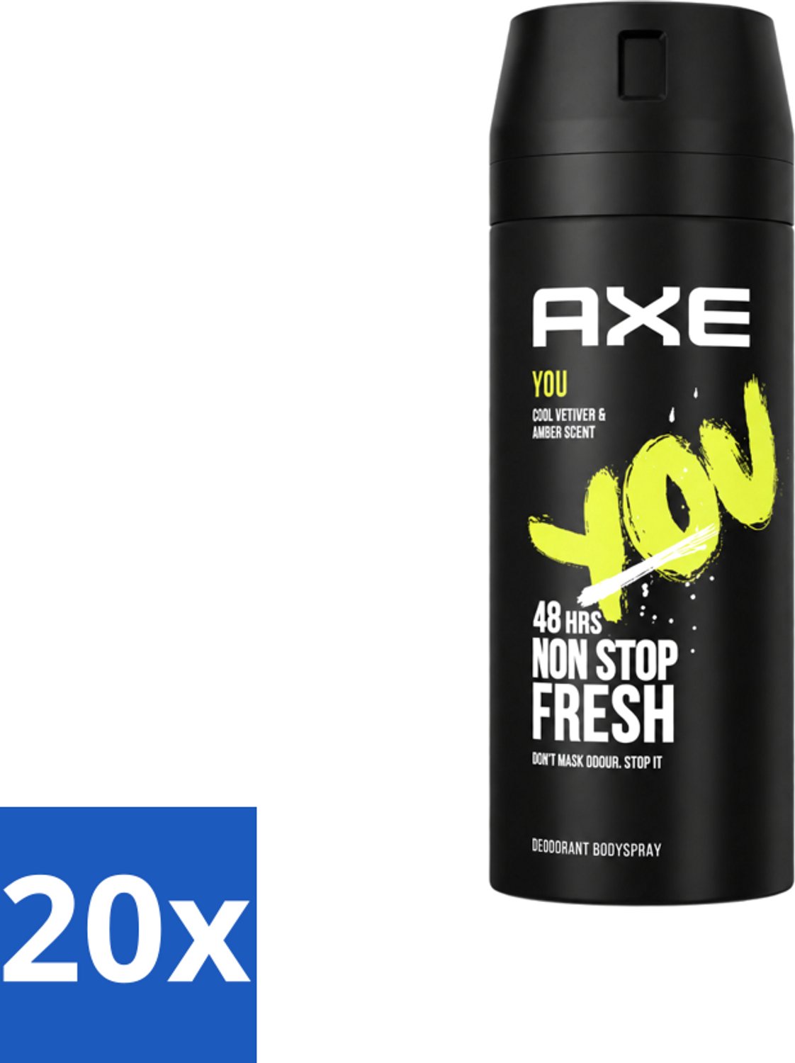 20 x Axe - Deodorant Bodyspray - 48hrs Fresh - You - Cool Vetiver & Amber - 150 ml - Voordeelverpakking - 20 stuks