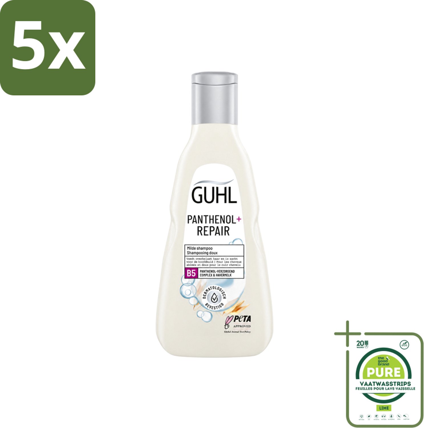 5 x Guhl – Shampoo – Panthenol+ Repair – 250 ml - Grootverpakking - Vaatwasstrips - Hydratatie Haar - Herstel Shampoo - Panthenol Shampoo - Droog Haar Shampoo - Gezond Haar