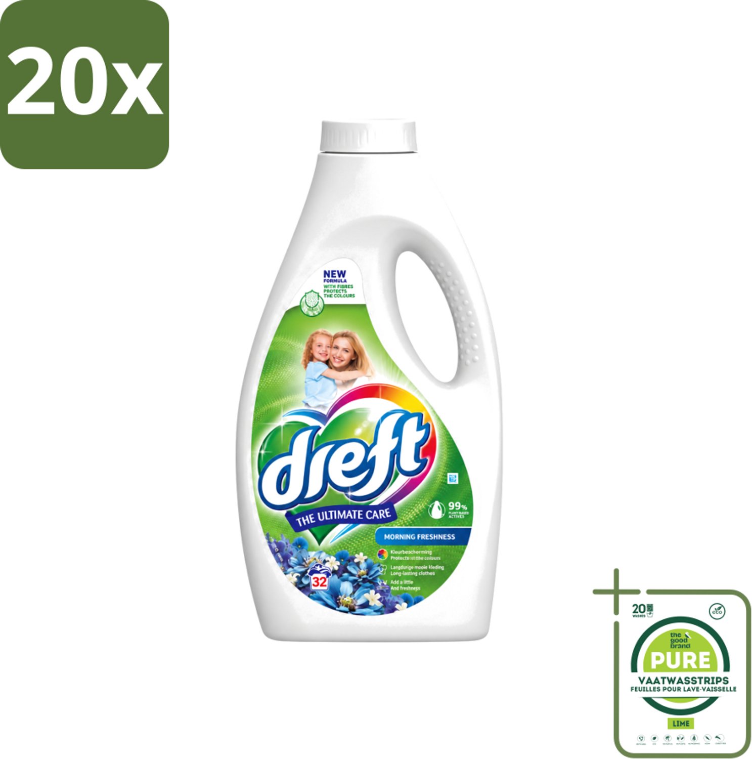 20 x Dreft - Ultimate Care - Vloeibaar Wasmiddel - Gekleurde Was - Ochtendfris - 32 Wasbeurten - Grootverpakking - Vaatwasstrips - Gekleurde Was - Ochtendfris - Wasmiddel - Wasbeurt - Kleurbescherming
