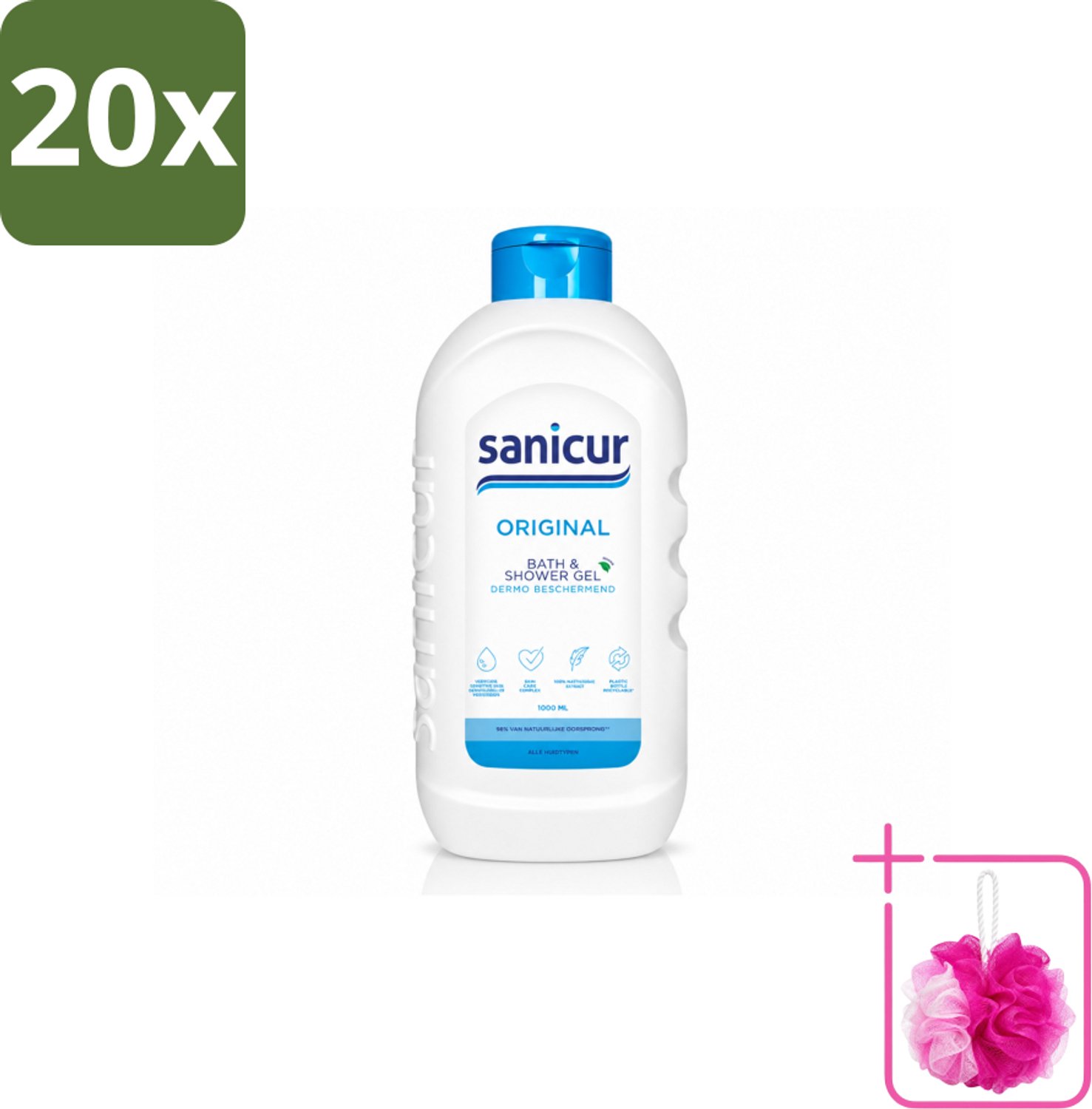 20 x Sanicur – Bad & Douchegel – Original – 1000 ml - Bulkverpakking - Bad en douche gel - Douchemop - Huidverzorging