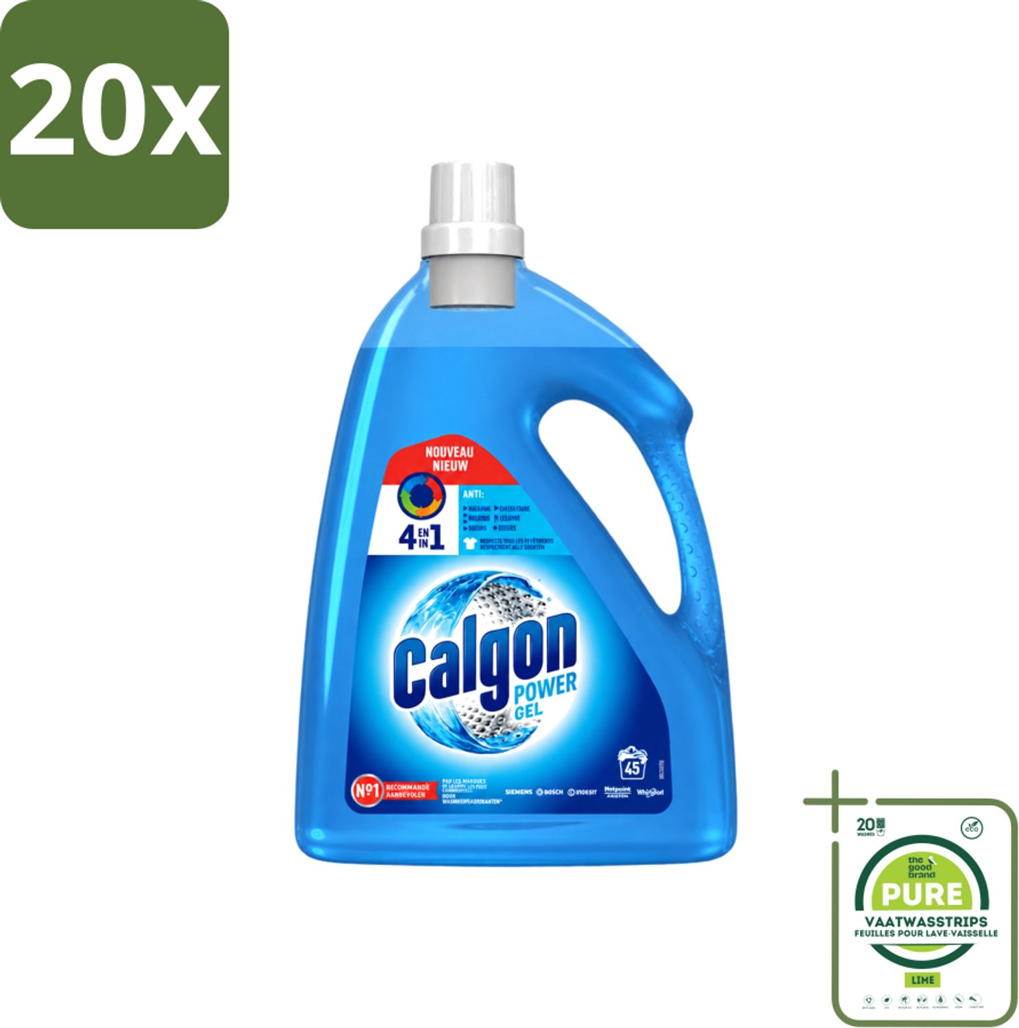 20 x Calgon - Wasmachinereiniger - Gel - Tegen Kalkaanslag / Wasmiddelresten / Geuren - 2.25 L- 45 Wasbeurten - Grootverpakking - Vaatwasstrips - Wasmachine Reinigen - Ontzakingsgel - Kalkaanslag - Wasmachine Beschermen - Wasmiddelresiduen