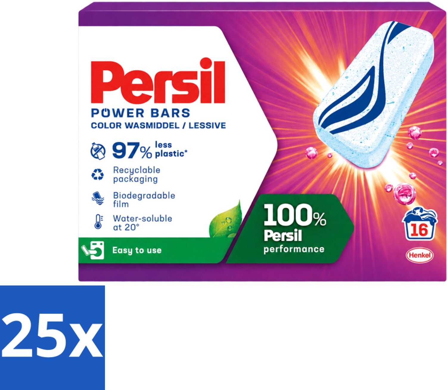 25 x Persil Power Bars - Wasmiddeltabletten - Gekleurde Was - 16 Wasbeurten - Voordeelverpakking - 25 stuks