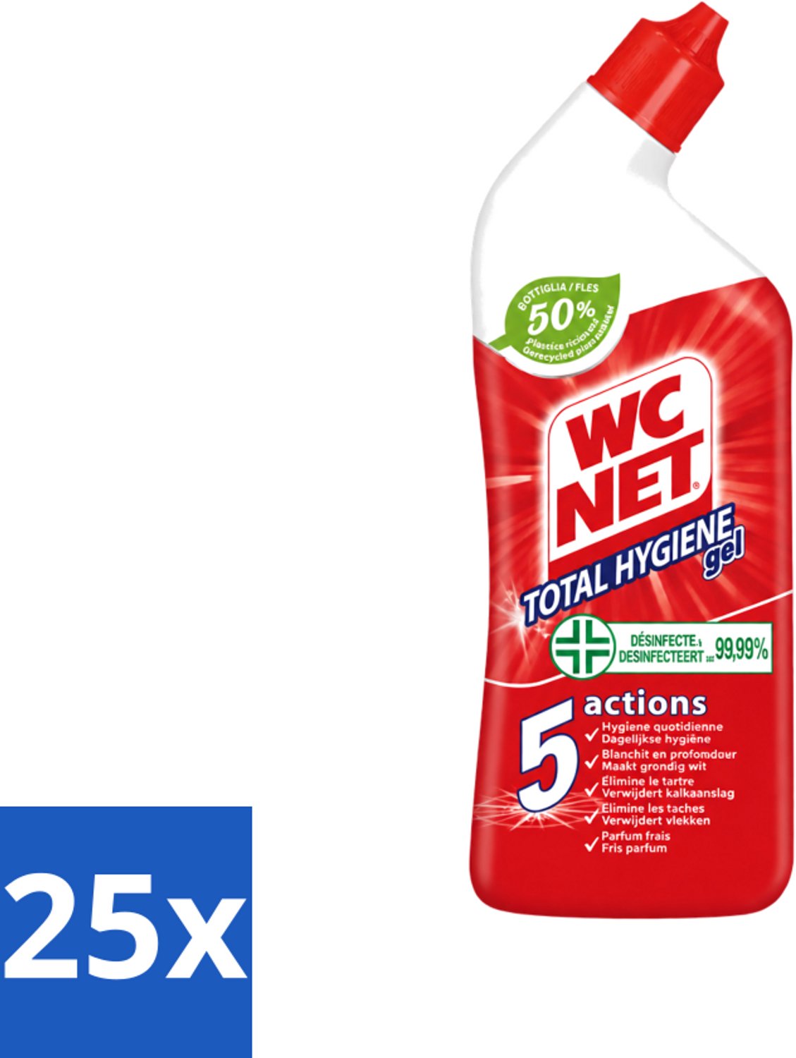 25 x WC Net - Toiletreiniger - Gel - Ontkalkt En Verwijdert Vlekken - 750 ml - Voordeelverpakking - 25 stuks