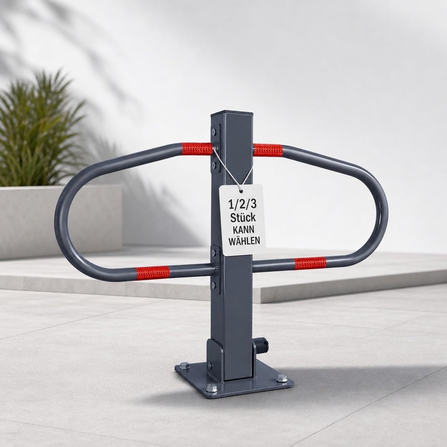 1 stuks inklapbare parkeervergrendeling van verzinkt staal, afsluitbare parkeerbeugel met 2 sleutels/reflectoren/spreidpluggen, afsluitpalen voor magazijnen, tuinpoorten, garage