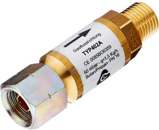 Gasdrukregelaar met slangbreukbeveiliging - Gasregelaar 50 mbar - Voor barbecuegebruik - Geïntegreerde slangbreukbeveiliging - 15 kg/u - Zilver — afbeelding 2