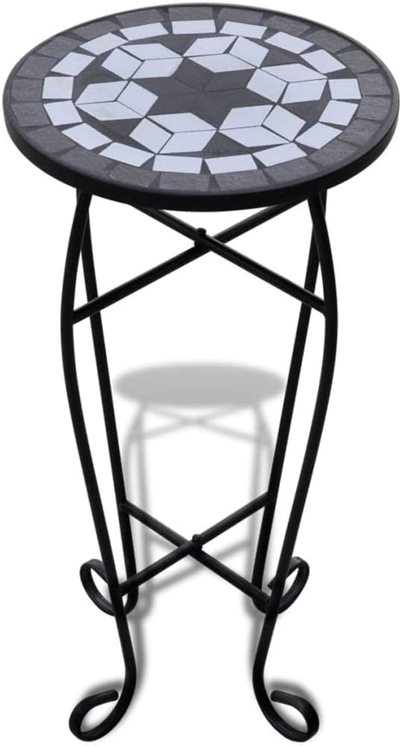 Mozaïek bijzettafel, 30 cm, weerbestendige mozaïektafel met ijzeren frame, zwart-wit tafelblad voor tuin, balkon, terras — afbeelding 5