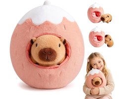 Capybara Pluche dier, 35 cm, Capibara pluche speelgoed, 2-in-1 Kawaii Capibara speelgoed, aardbeienvormig design en afneembaar, schattig speelgoed voor jongens, meisjes en kinderen