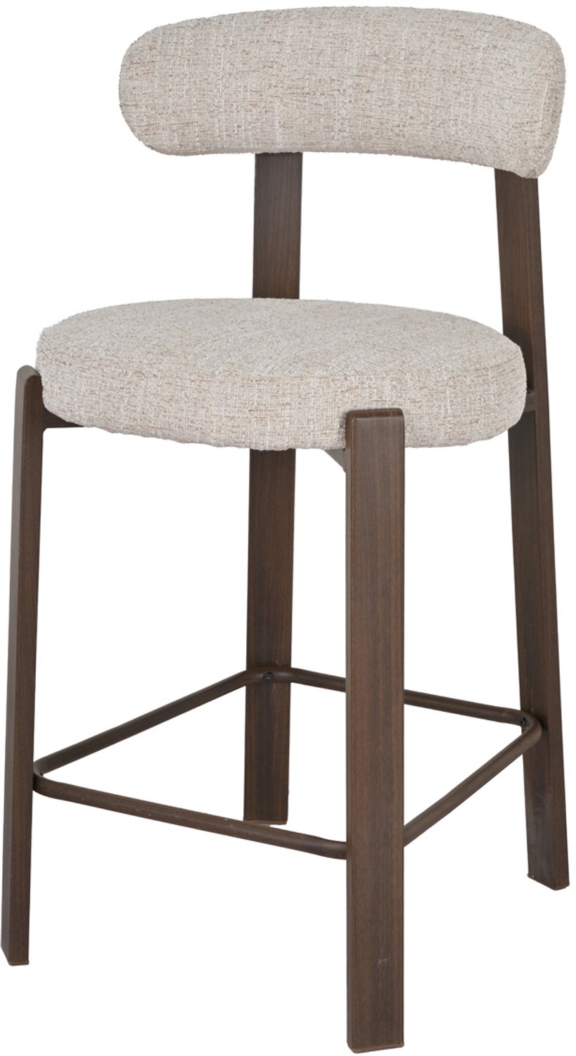 DÉJA Living DEJA Living Barstoel Lagan Beige - Barkruk Met Rugleuning - 65 cm Zithoogte - Walnoot Onderstel - Japandi - Set van 2