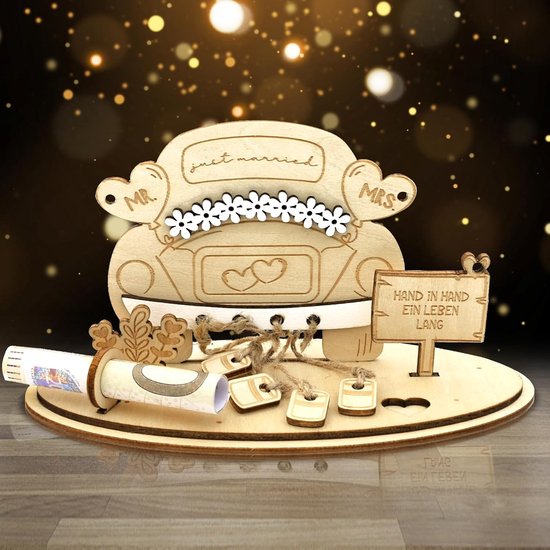 Bruiloft, hout, huwelijkscadeau, geldcadeau, huwelijkscadeau voor bruidspaar, decoratief cadeau, hartvormig cadeau voor bruiloft, trouwdag (Just Married) — afbeelding 5