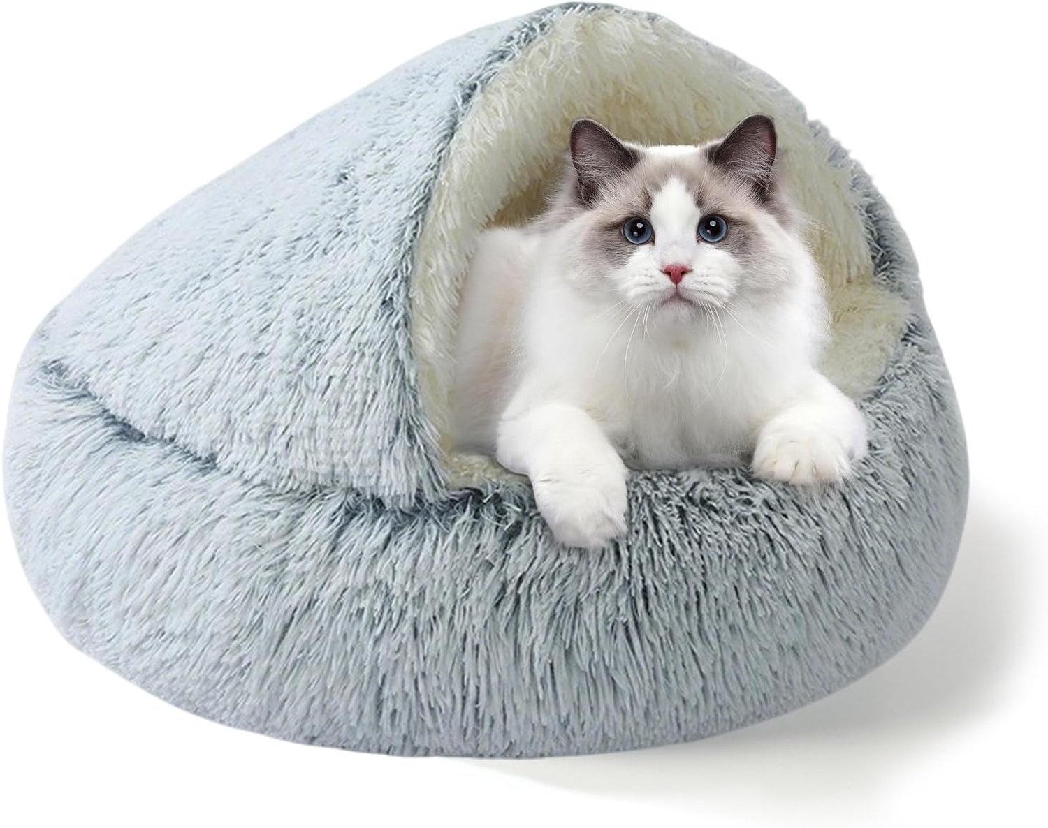Kattenbedden voor binnenkatten - 50 x 50 cm klein, zelfverwarmend kattenbed wasbaar, ingebouwde ondersteuning, stabiel, niet instorten, anti-angst zachte anti-slip kattenbedden, pluizig