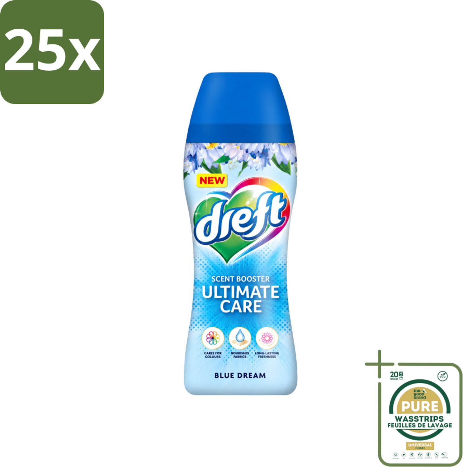 25 x Dreft - Ultimate Care - Wasverzachter - Geurbooster - Gekleurde Was - Blauwe Droom - 15 Wasbeurten - Wasstrips - Wasmiddel - Geurbooster - Wasverzachter - Kleurbescherming - Wasgeur